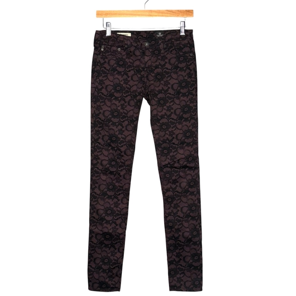 AG Adriano Goldschmied pants purple black floral lace print super skinny legging